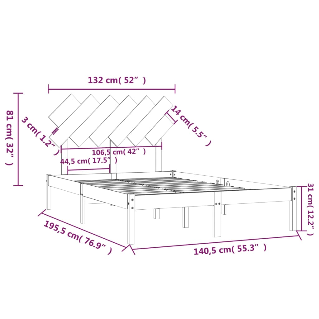 Cadru de pat dublu 4FT6, 135x190 cm, lemn masiv - Lando