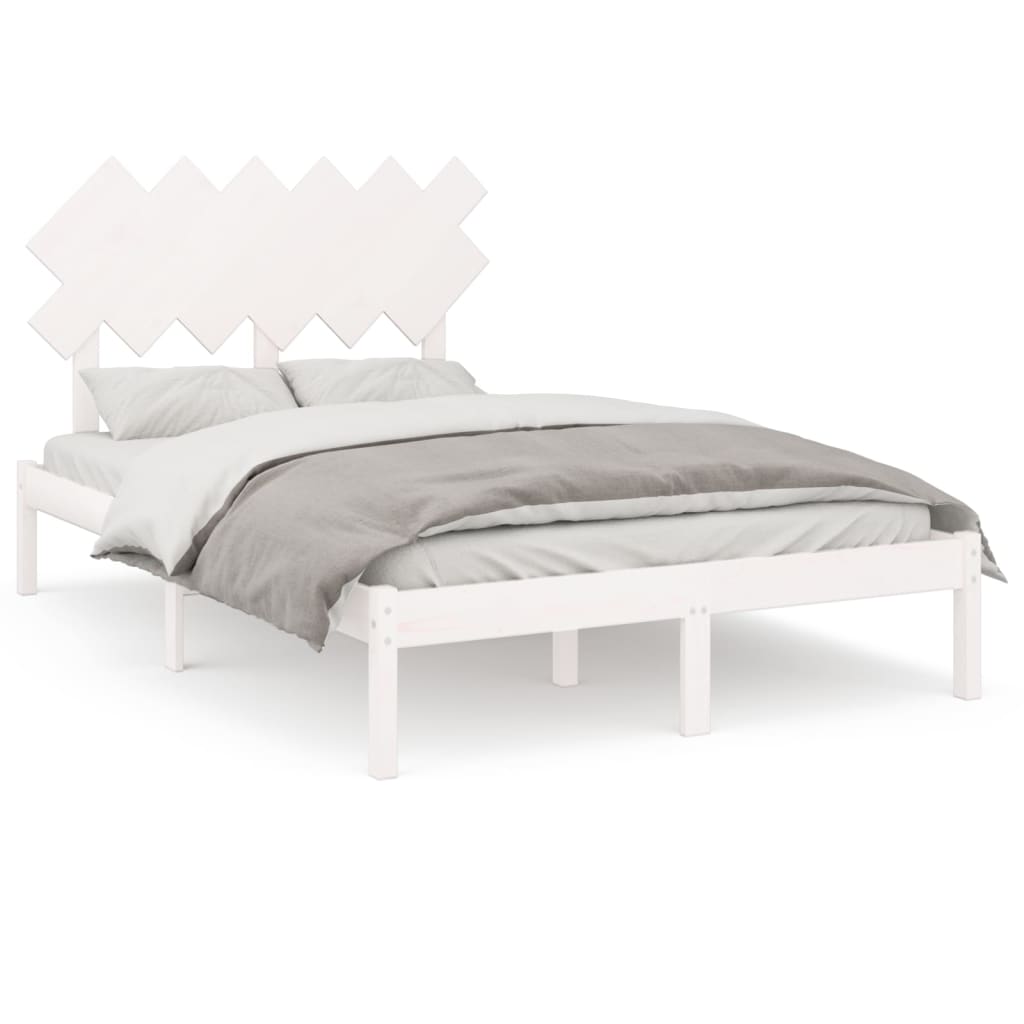 Cadru de pat dublu 4FT6, alb, 135x190 cm, lemn masiv - Lando