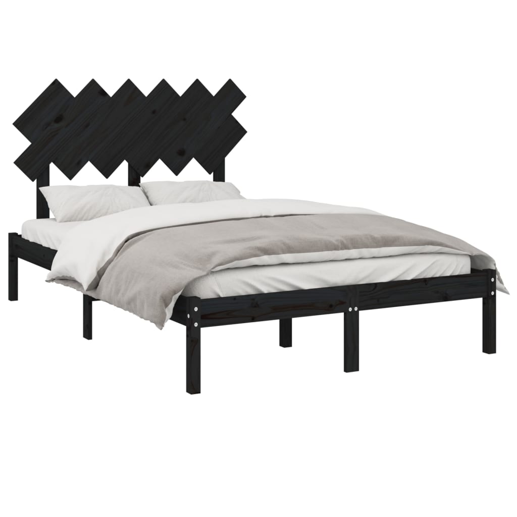 Cadru de pat dublu 4FT6, negru, 135x190 cm, lemn masiv - Lando