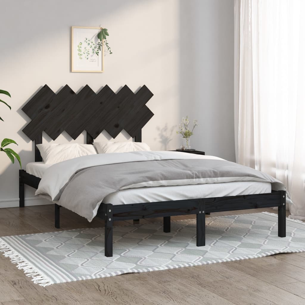 Cadru de pat dublu 4FT6, negru, 135x190 cm, lemn masiv - Lando