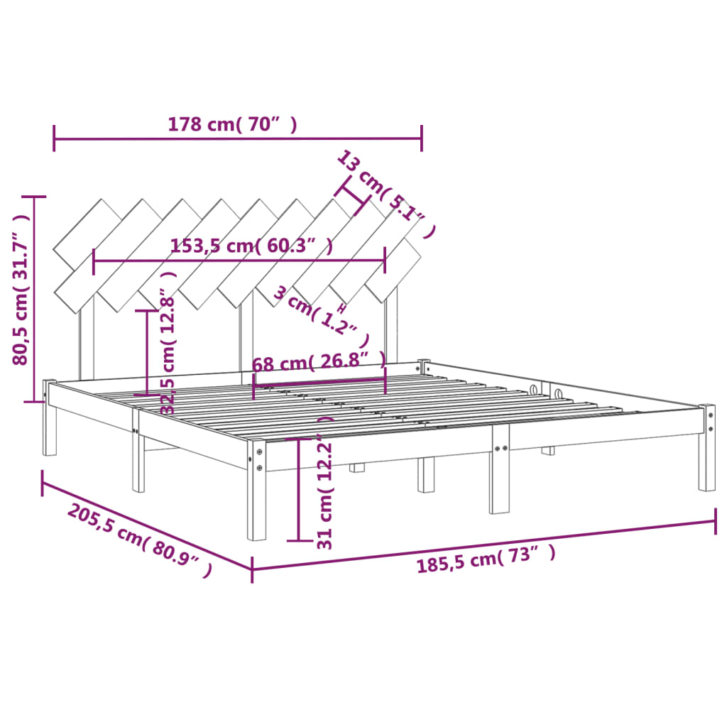 Cadru de pat, Super King 6FT, 180x200 cm, lemn masiv - Lando