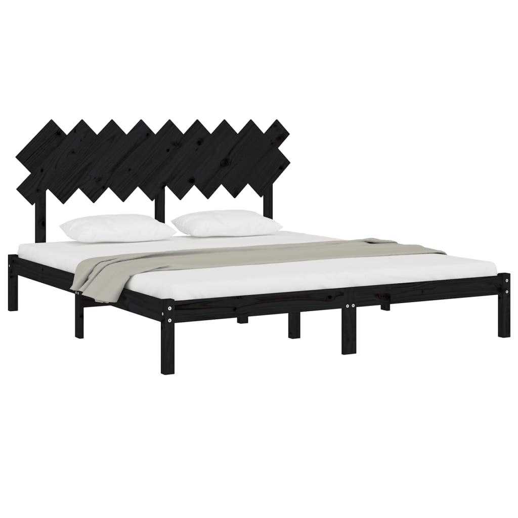 Cadru de pat Super King 6FT, negru, 180x200 cm, lemn masiv - Lando