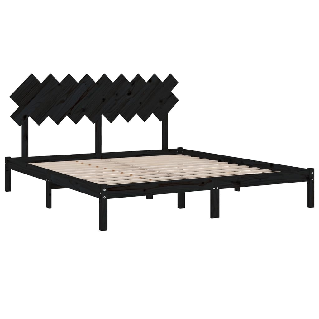 Cadru de pat Super King 6FT, negru, 180x200 cm, lemn masiv - Lando