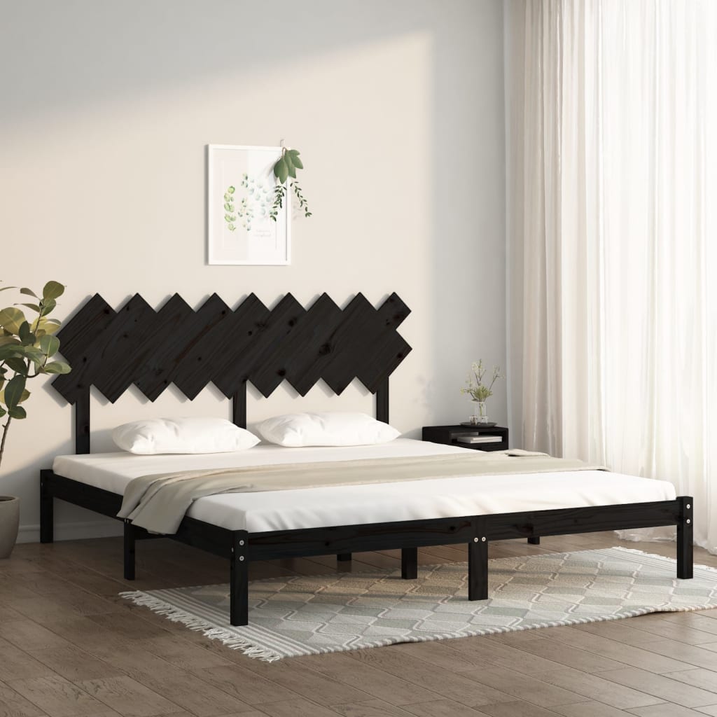 Cadru de pat Super King 6FT, negru, 180x200 cm, lemn masiv - Lando