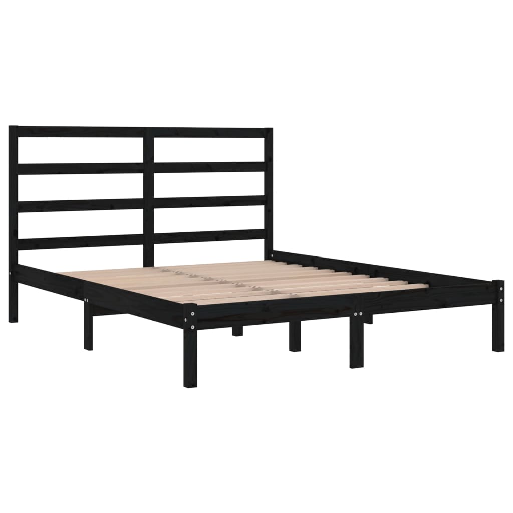 Cadru de pat King Size, negru, 150x200 cm, lemn masiv - Lando