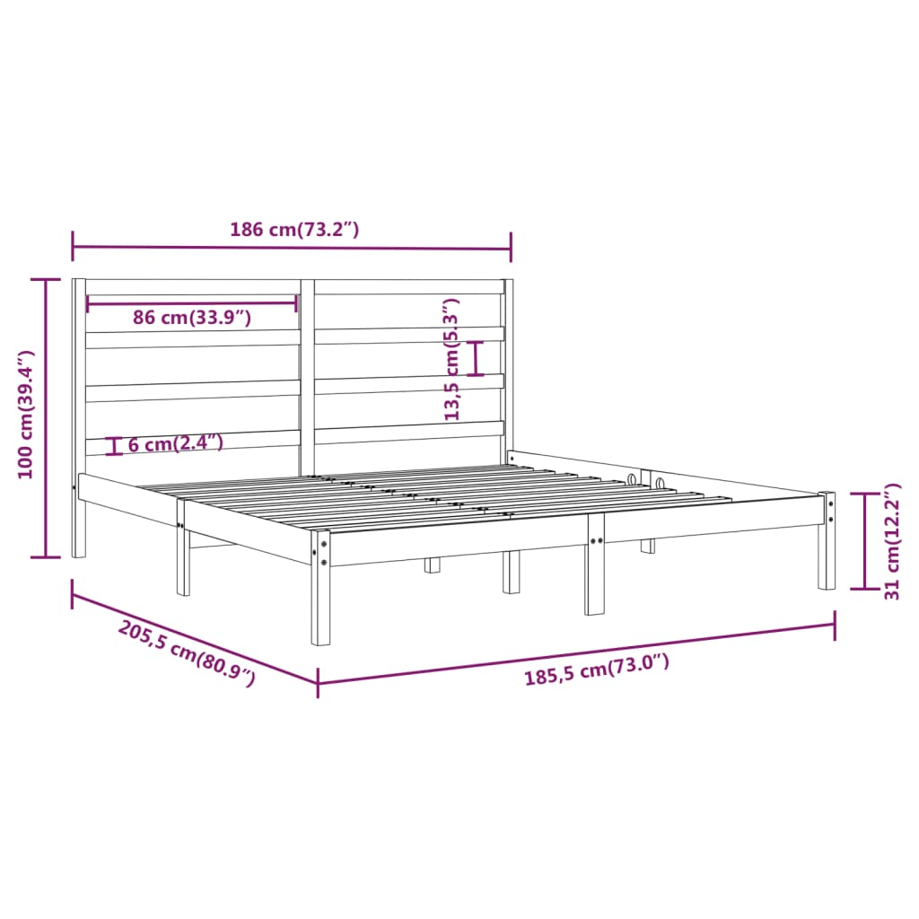 Cadru de pat Super King, gri, 180x200 cm, lemn masiv - Lando