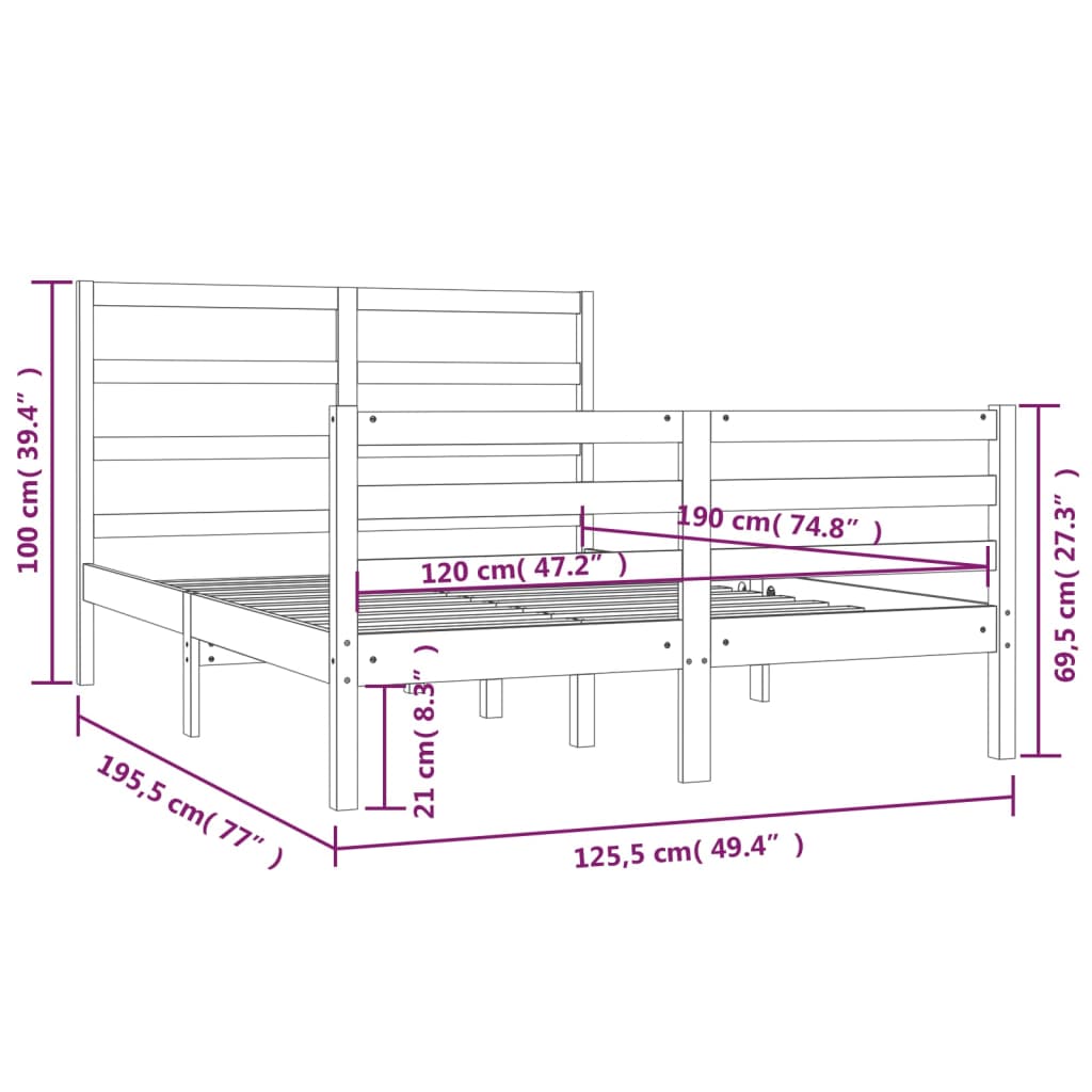 Cadru de pat mic dublu, maro miere, 120x190 cm, lemn masiv pin - Lando