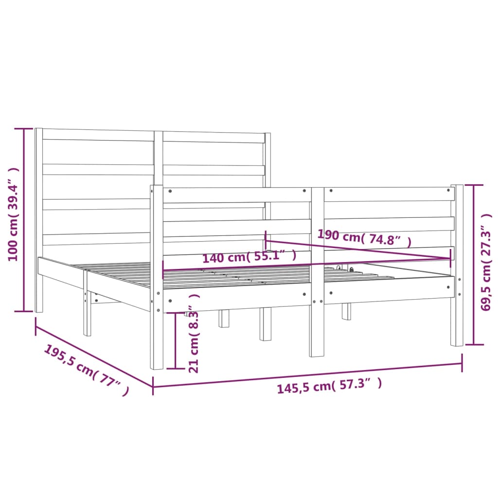 Cadru pat, alb, 140x190 cm, lemn masiv de pin - Lando