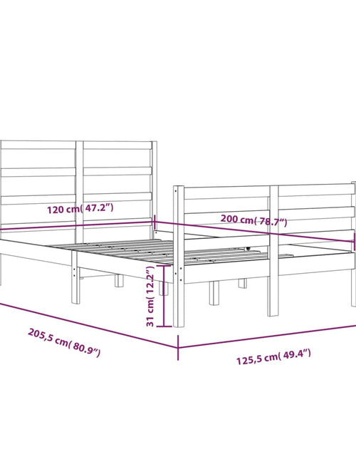 Încărcați imaginea în vizualizatorul Galerie, Cadru de pat, 120x200 cm, lemn masiv de pin - Lando
