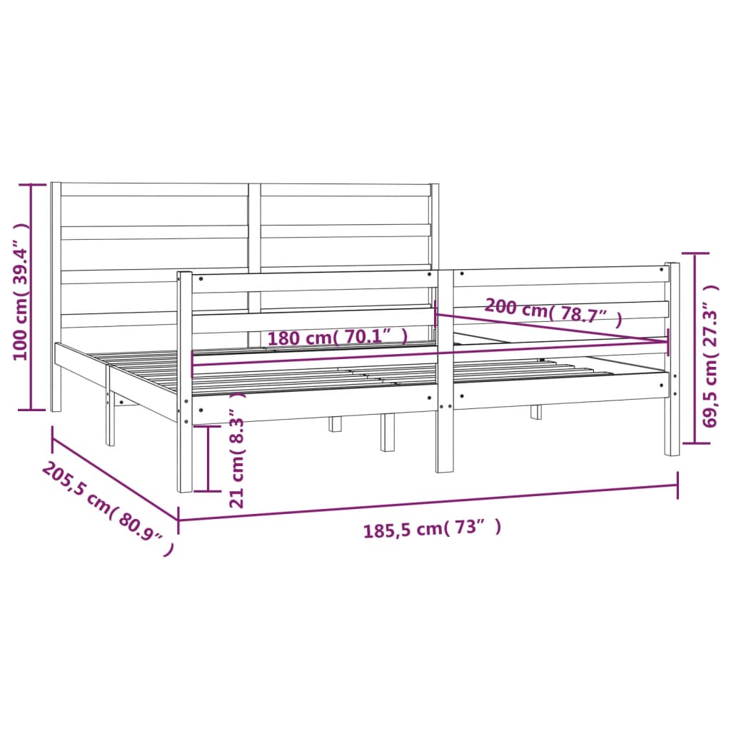 Cadru de pat Super King, alb, 180x200 cm, lemn masiv de pin - Lando