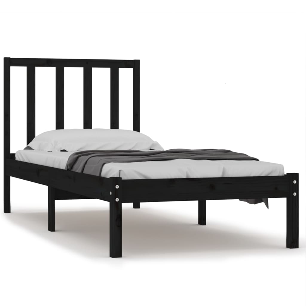 Cadru de pat single, negru, 90x190 cm, lemn masiv de pin - Lando