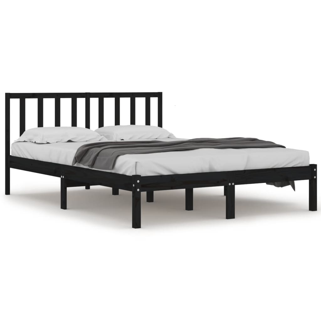 Cadru de pat dublu, negru, 135x190 cm, lemn masiv de pin - Lando