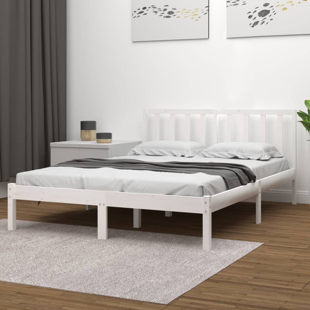 Cadru pat, alb, 140x190 cm, lemn masiv de pin - Lando