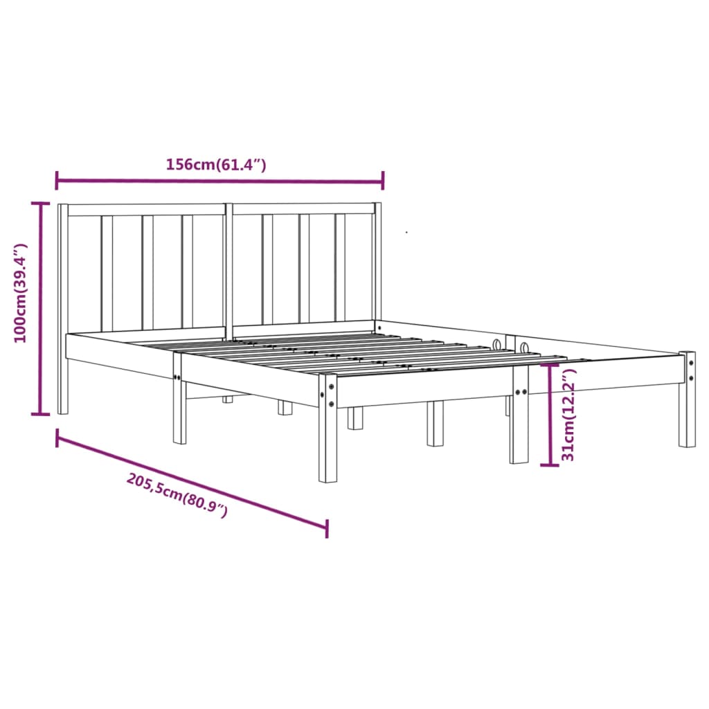 Cadru de pat King Size, gri, 150x200 cm, lemn masiv de pin - Lando