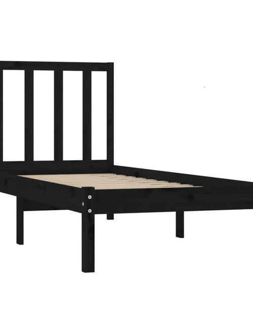 Încărcați imaginea în vizualizatorul Galerie, Cadru de pat mic single, negru, 75x190 cm, lemn masiv de pin - Lando
