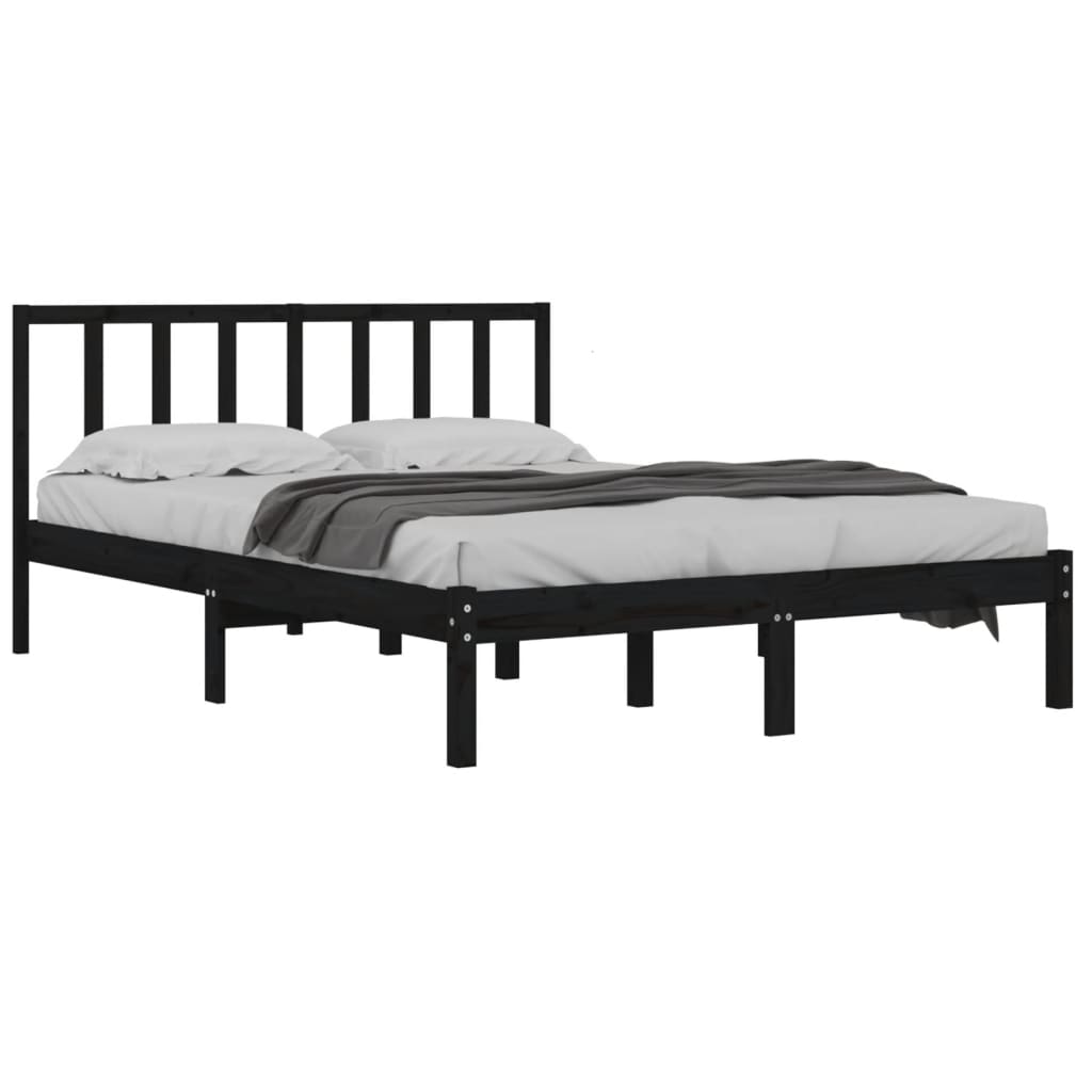Cadru de pat mic dublu, negru, 120x190 cm, lemn masiv de pin - Lando