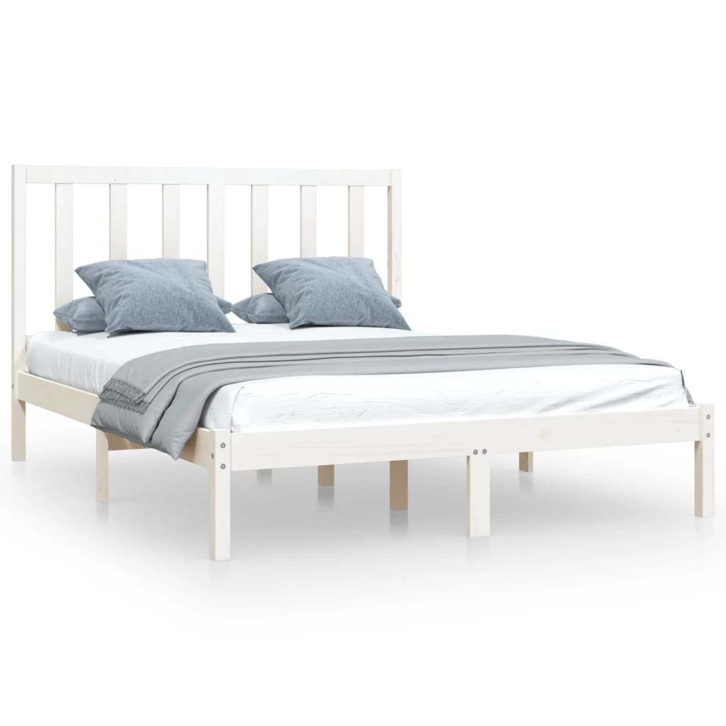 Cadru de pat mic dublu, alb, 120x190 cm, lemn masiv de pin - Lando