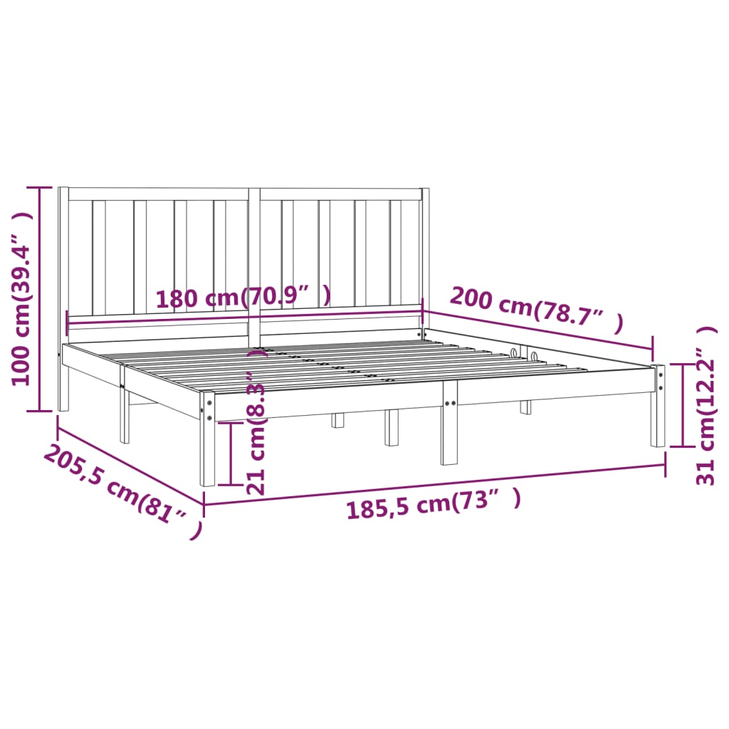 Cadru de pat Super King, gri, 180x200 cm, lemn masiv de pin - Lando