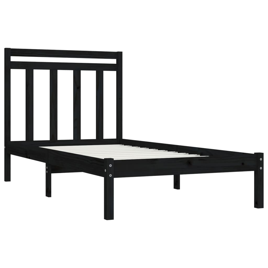 Cadru de pat single, negru, 90x190 cm, lemn masiv - Lando