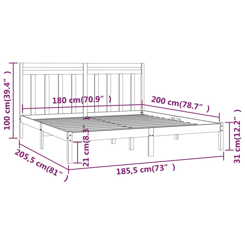 Cadru de pat Super King, 180x200 cm, lemn masiv - Lando