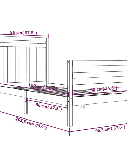Загрузите изображение в средство просмотра галереи, Cadru de pat, negru, 90x200 cm, lemn masiv - Lando
