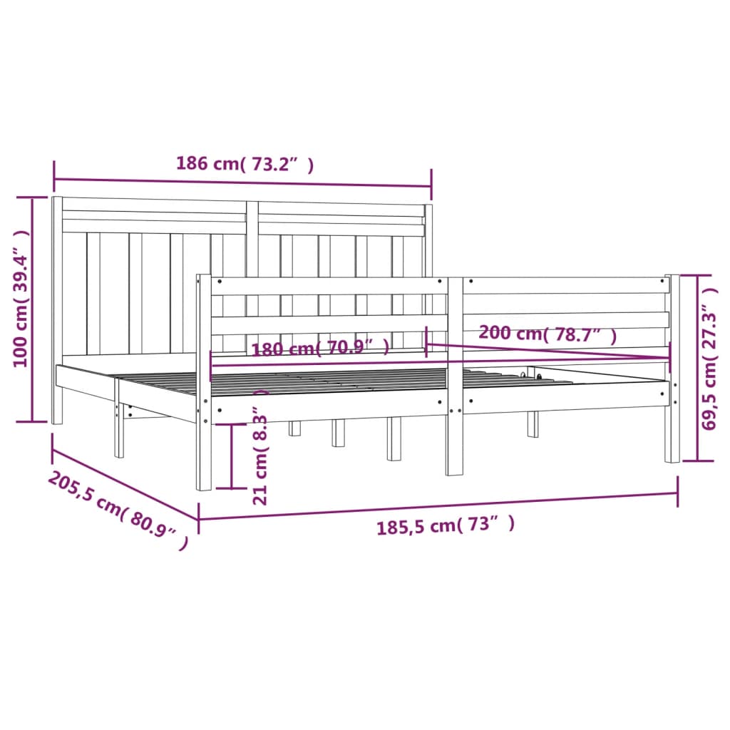 Cadru de pat Super King, 180x200 cm, lemn masiv - Lando