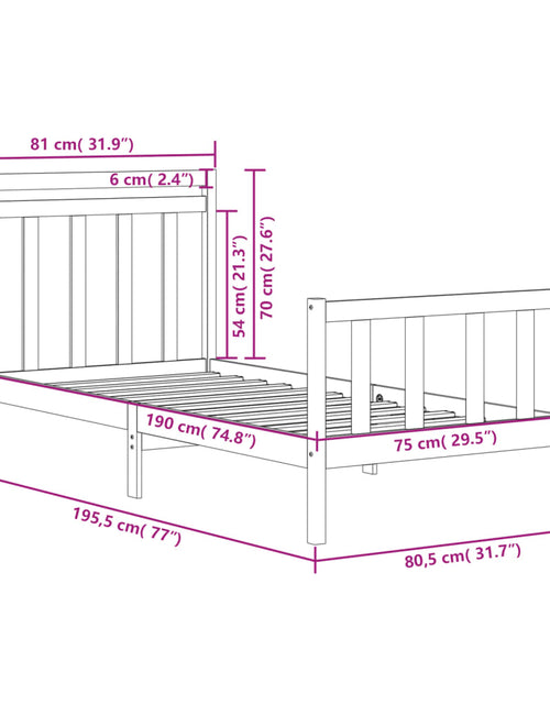 Încărcați imaginea în vizualizatorul Galerie, Cadru de pat mic single, negru, 75x190 cm, lemn masiv - Lando
