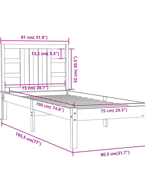 Încărcați imaginea în vizualizatorul Galerie, Cadru de pat mic single, alb, 75x190 cm, lemn masiv - Lando
