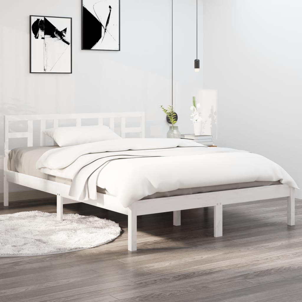 Cadru pat, alb, 140x190 cm, lemn masiv - Lando