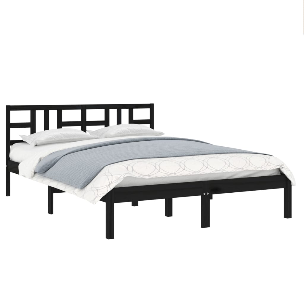 Cadru de pat, negru, 140x200 cm, lemn masiv - Lando