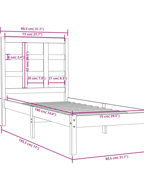 Încărcați imaginea în vizualizatorul Galerie, Cadru de pat mic single, alb, 75x190 cm, lemn masiv - Lando
