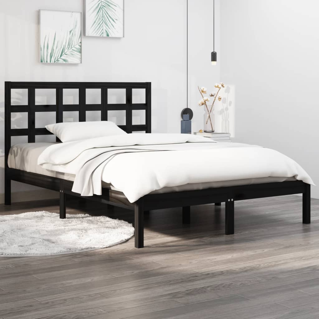 Cadru de pat, negru, 140x190 cm, lemn masiv - Lando