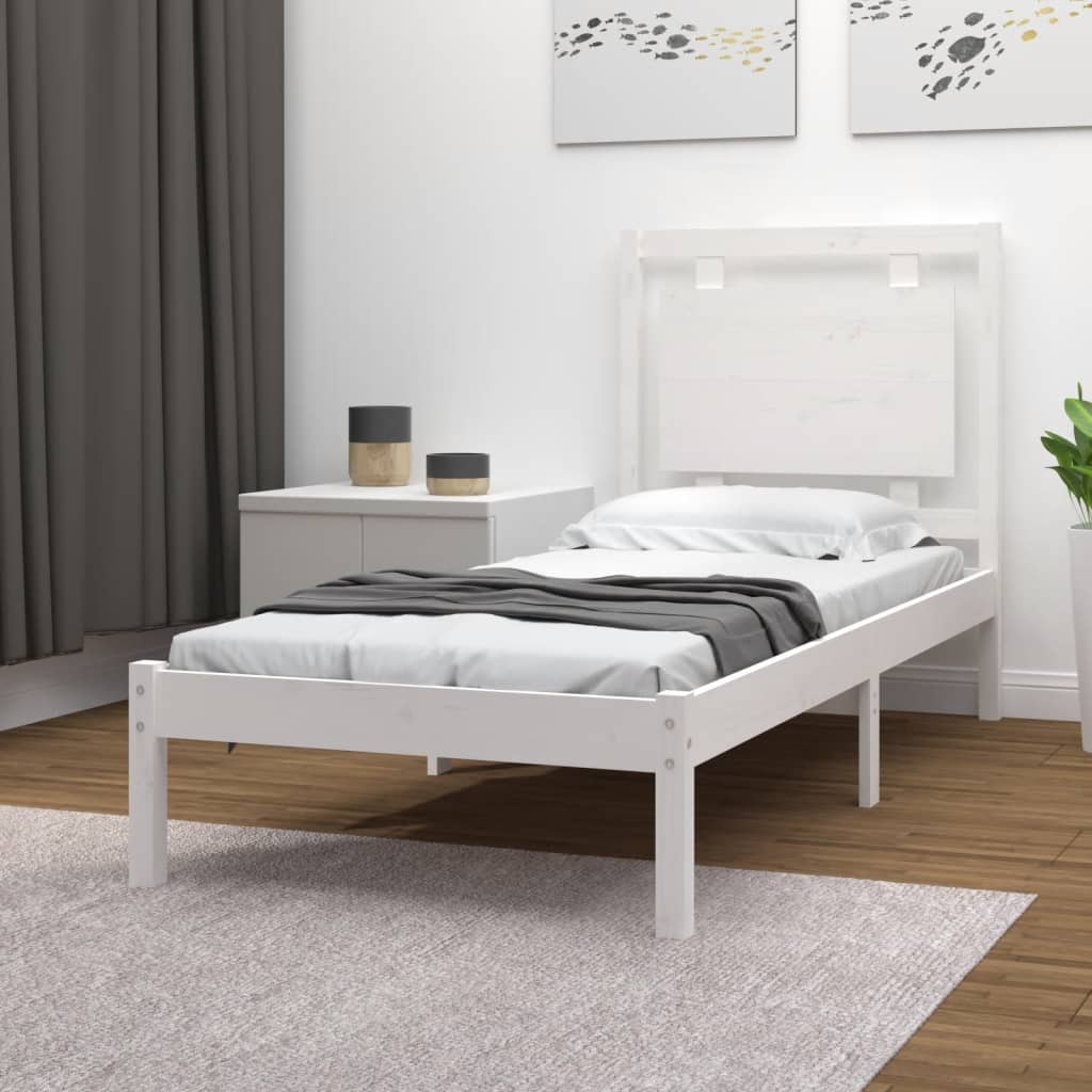 Cadru de pat single, alb, 90x190 cm, lemn masiv - Lando