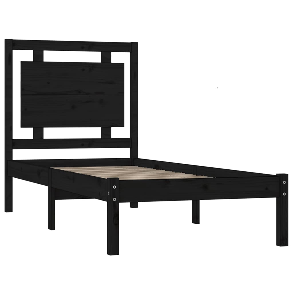 Cadru de pat single, negru, 90x190 cm, lemn masiv - Lando