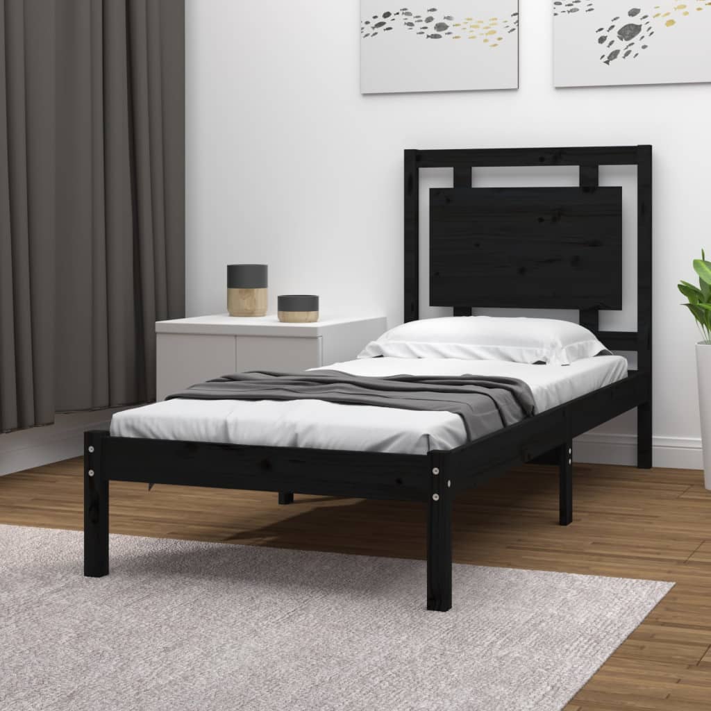 Cadru de pat single, negru, 90x190 cm, lemn masiv - Lando