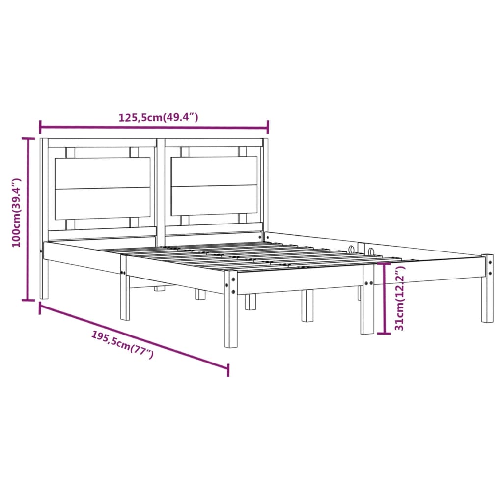 Cadru de pat mic dublu, negru, 120x190 cm, lemn masiv - Lando