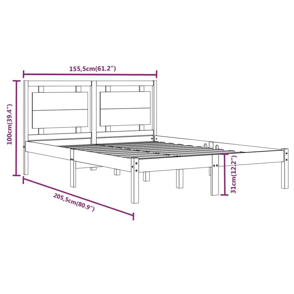 Cadru de pat King Size, alb, 150x200 cm, lemn masiv - Lando