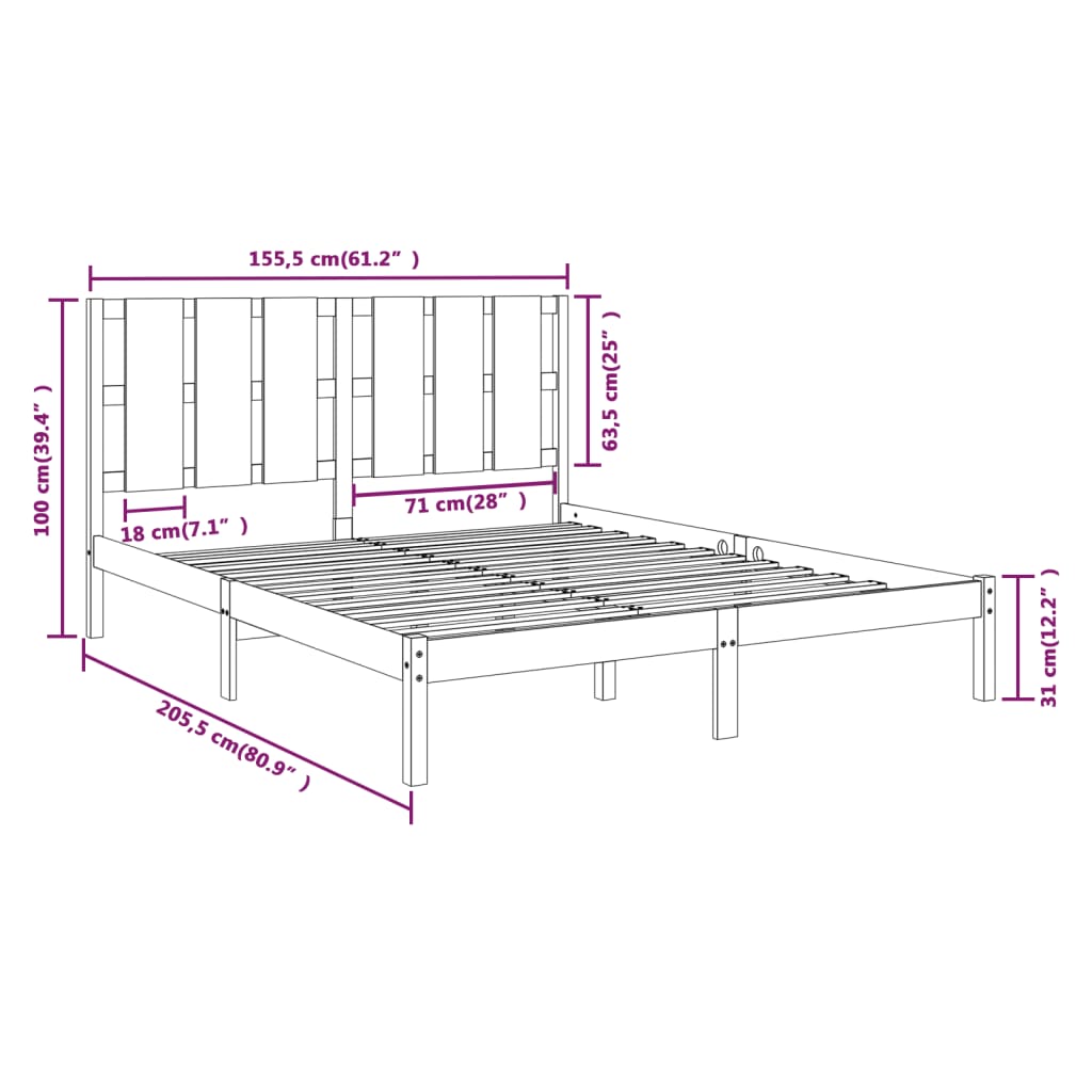 Cadru de pat King Size, gri, 150x200 cm, lemn masiv - Lando