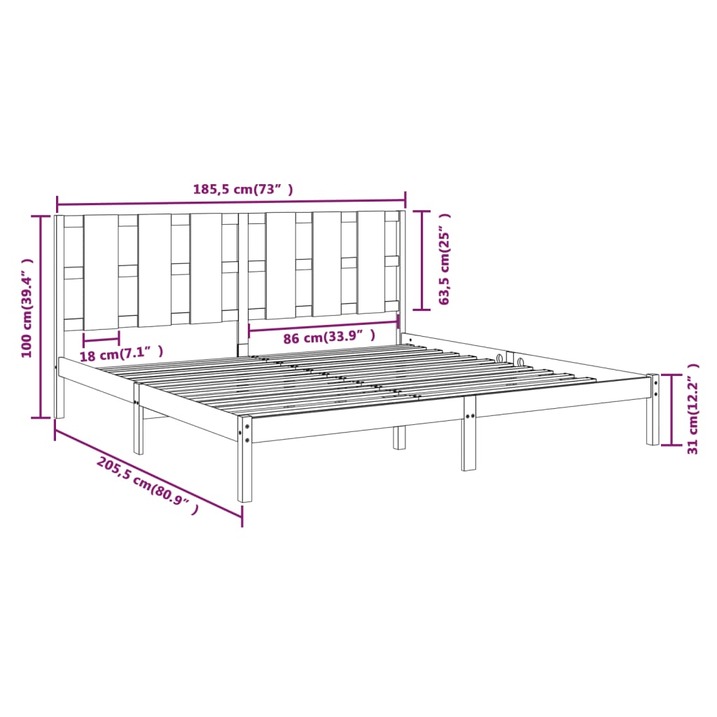 Cadru de pat Super King, 180x200 cm, lemn masiv - Lando