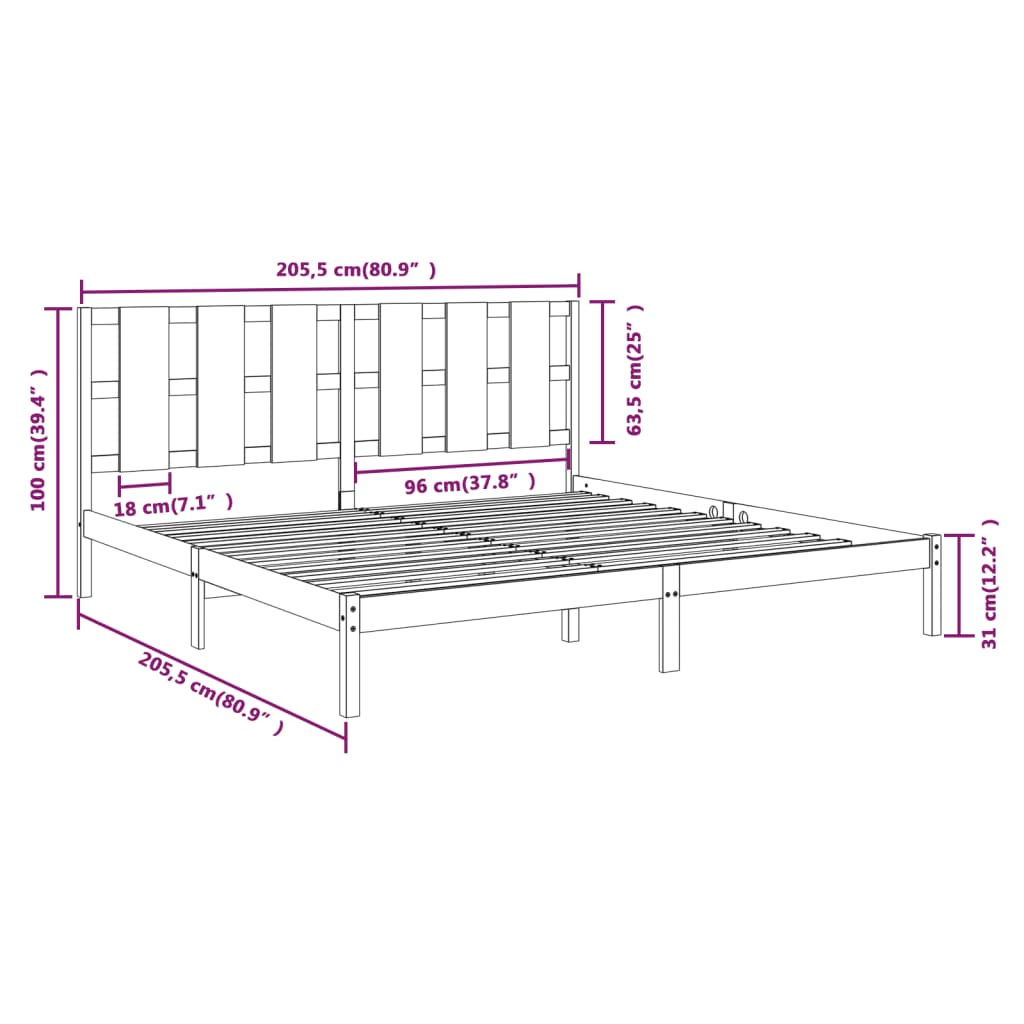 Cadru de pat, gri, 200x200 cm, lemn masiv de pin - Lando