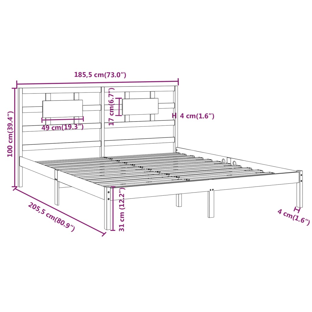 Cadru de pat Super King, negru, 180x200 cm, lemn masiv - Lando