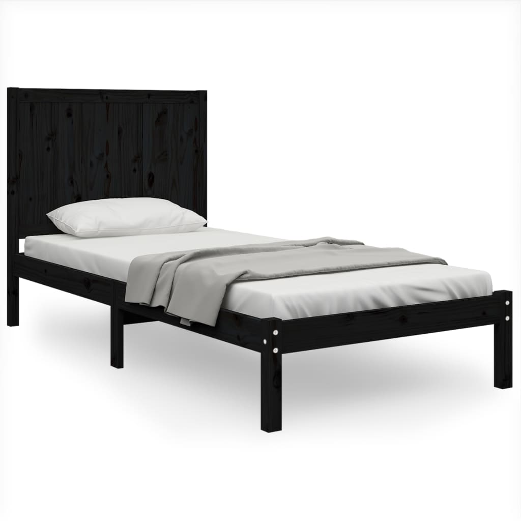 Cadru de pat single, negru, 90x190 cm, lemn masiv de pin - Lando