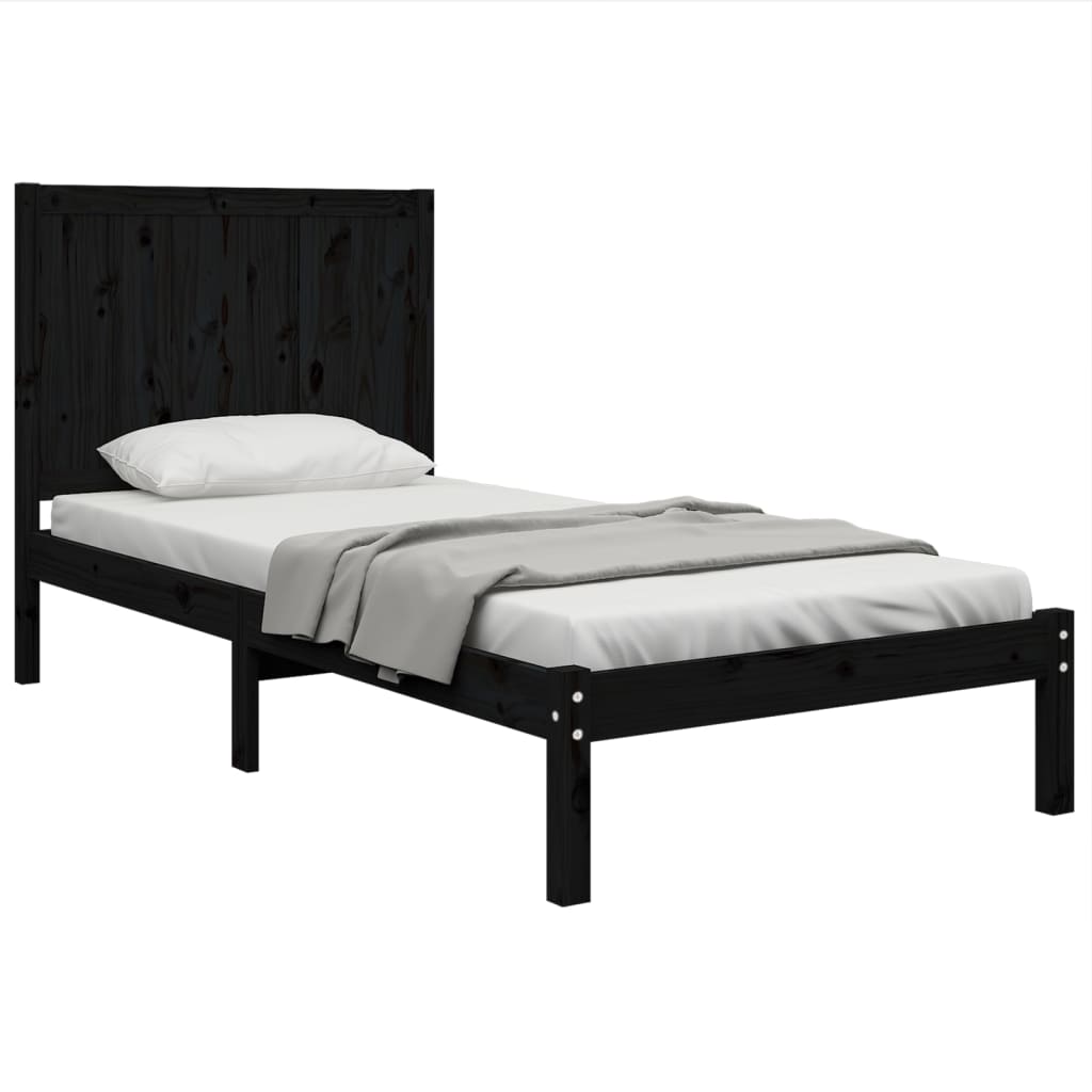 Cadru de pat single, negru, 90x190 cm, lemn masiv de pin - Lando