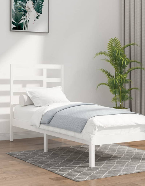 Încărcați imaginea în vizualizatorul Galerie, Cadru de pat mic single, alb, 75x190 cm, lemn masiv - Lando
