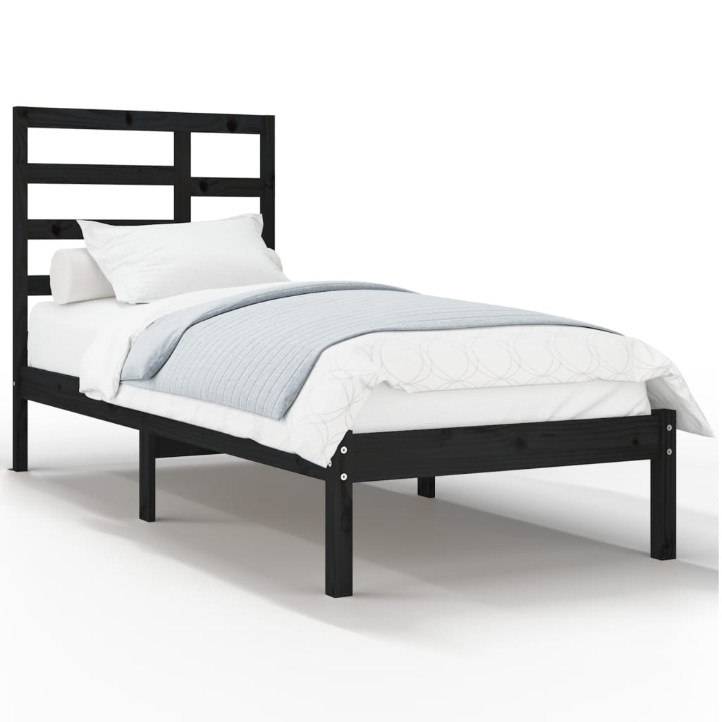 Cadru de pat single, negru, 90x190 cm, lemn masiv - Lando