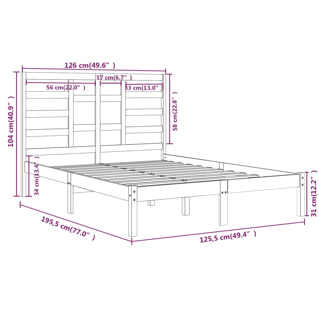 Cadru de pat mic dublu, negru, 120x190 cm, lemn masiv - Lando