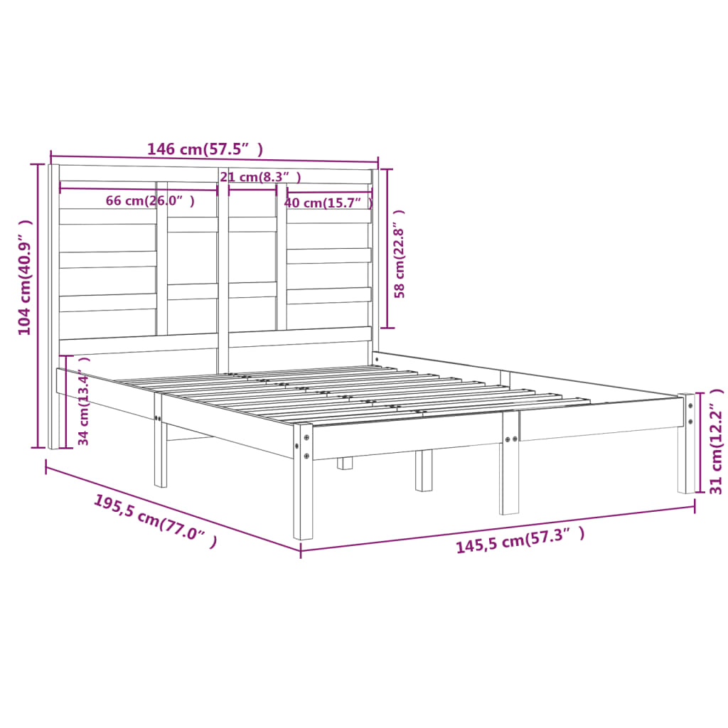 Cadru pat, alb, 140x190 cm, lemn masiv - Lando