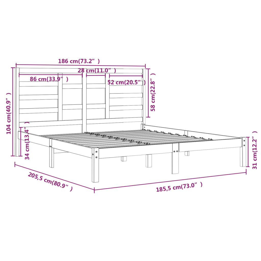 Cadru de pat Super King, alb, 180x200 cm, lemn masiv - Lando