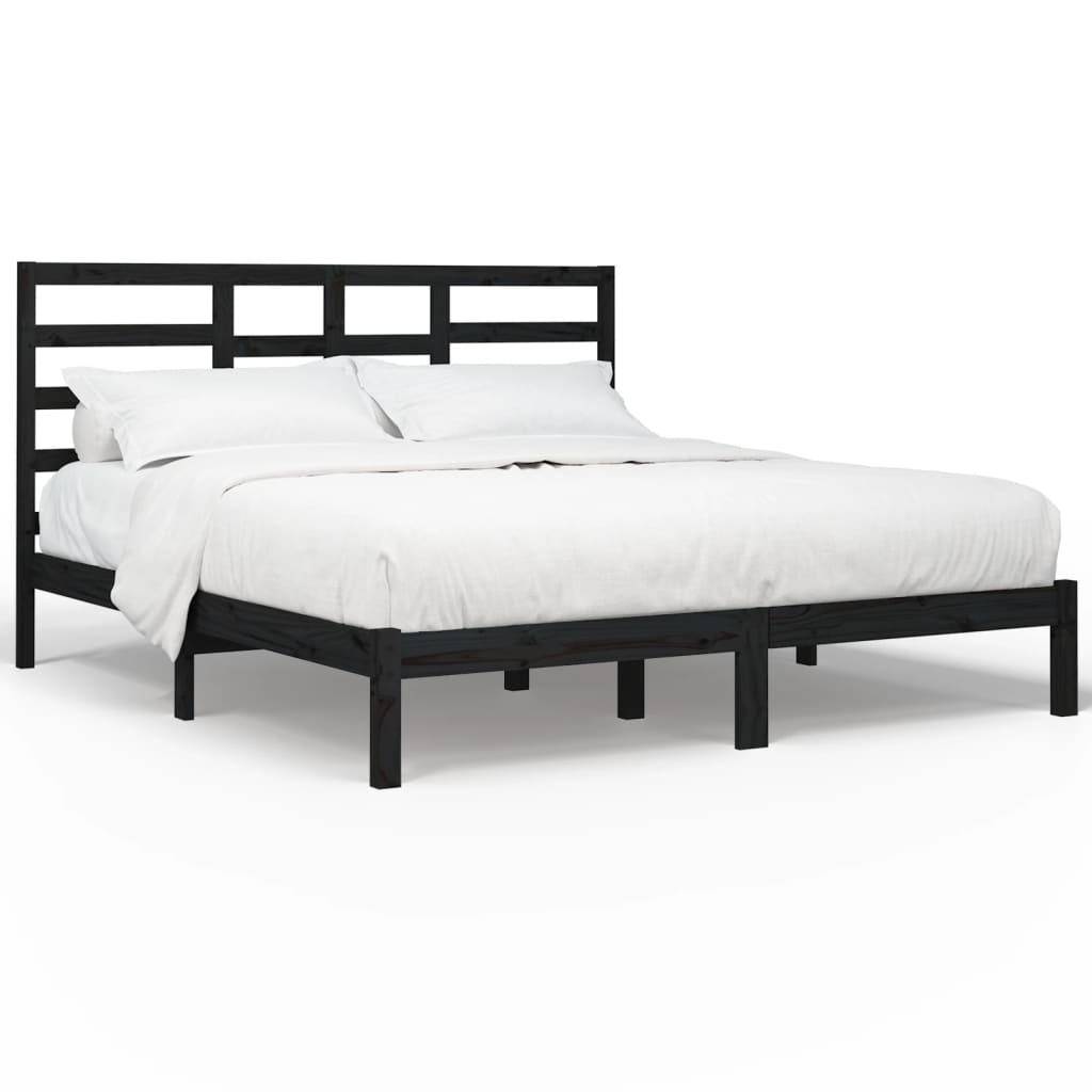 Cadru de pat Super King, negru, 180x200 cm, lemn masiv - Lando