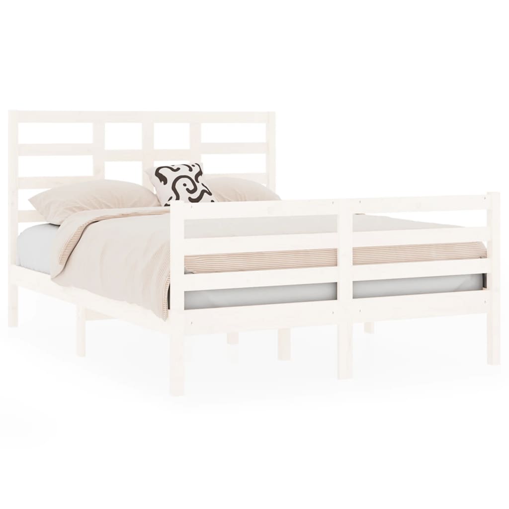Cadru de pat mic dublu, alb, 120x190 cm, lemn masiv - Lando